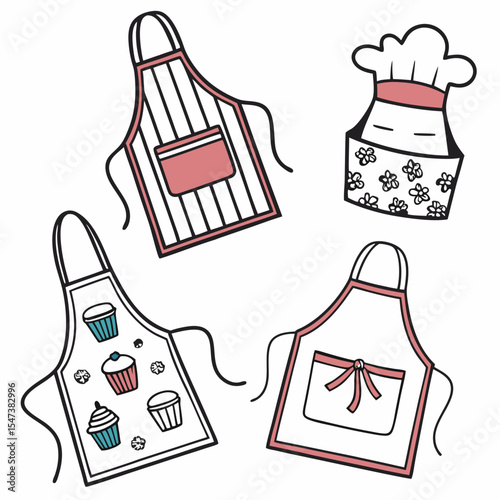 Cute aprons and chef hat baking illustration
