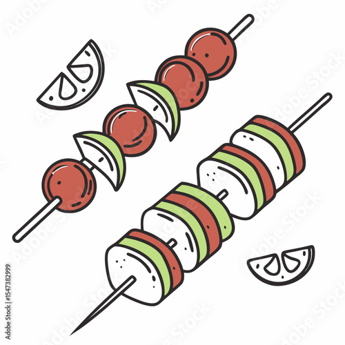 Delicious grilled vegetable and cherry tomato skewers