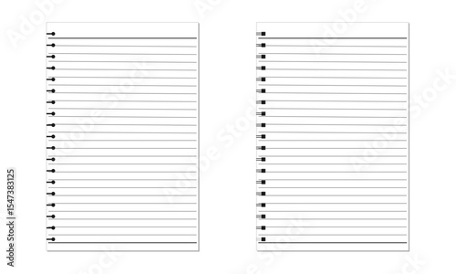 Blank paper with grey line and 2 type ring notebook. Vector Illustration.