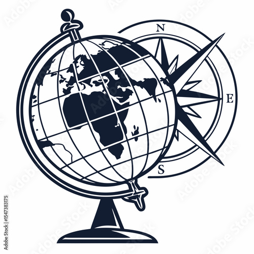 Globe and compass nautical travel adventure exploration journey map world