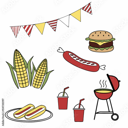 Delicious bbq party food icons transparent background