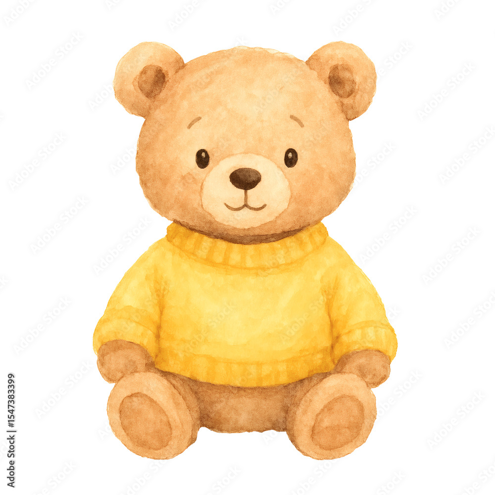 Fototapeta premium Adorable Watercolor Bear in Yellow Sweater, Cute Cartoon Charact