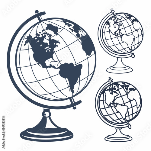 Three globes world map geography education travel exploration