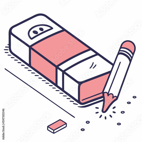 Pink eraser and pencil erasing mistake cute illustration