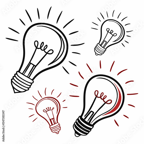 Hand drawn light bulbs ideas creativity design elements transparent background
