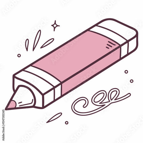 Pink pencil with eraser cute cartoon illustration