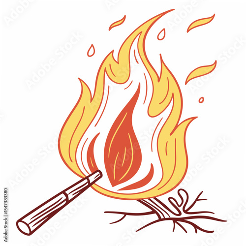 Matchstick igniting campfire flame illustration