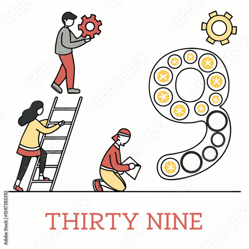 Teamwork building number thirty nine gear concept illustration