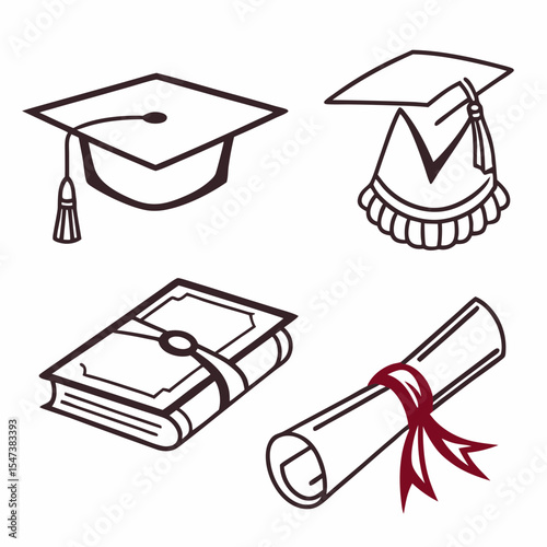 Graduation icons book diploma cap education learning knowledge success achievement
