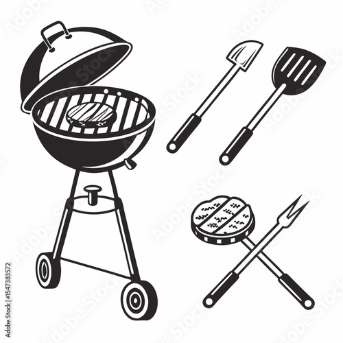 Summer bbq grill set delicious grilled meat