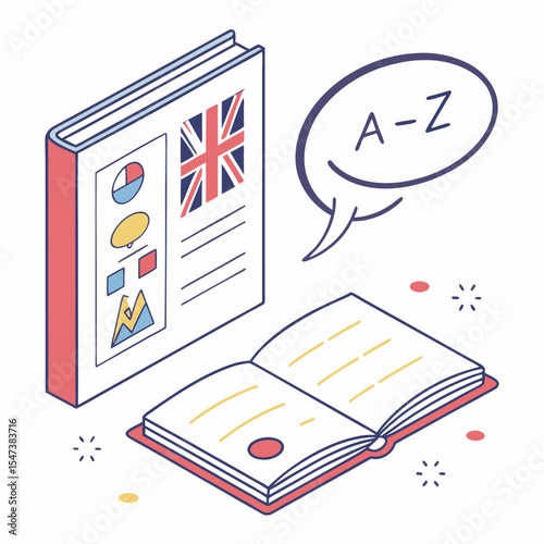 Learning english language textbook open book alphabet study guide