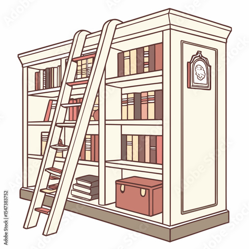 Classic wooden bookcase ladder library bookshelf storage