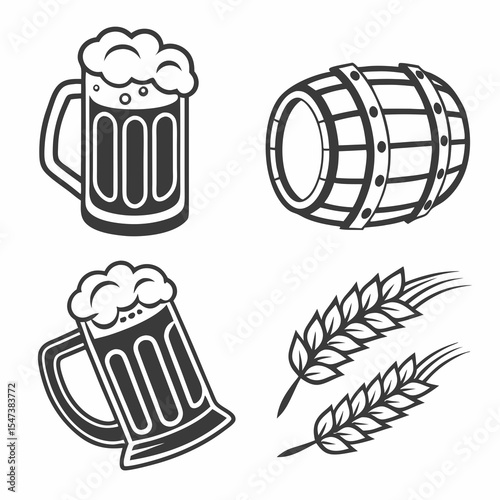 Beer mug barrel wheat graphic design elements