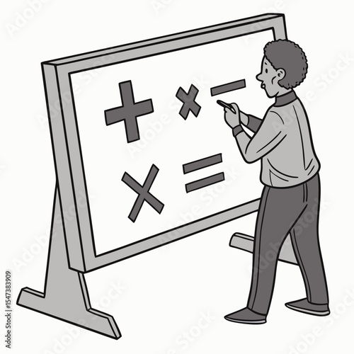 Person writing math equations on a large whiteboard