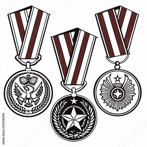 Three military medals awards decorations honors badges emblems insignia