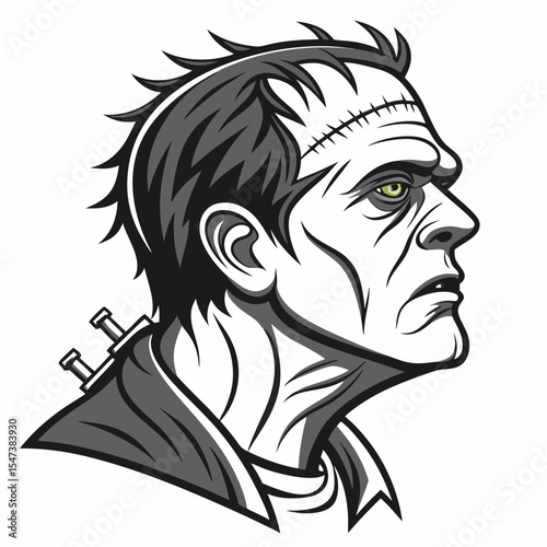 Professional frankenstein monster head profile, isolated cutout