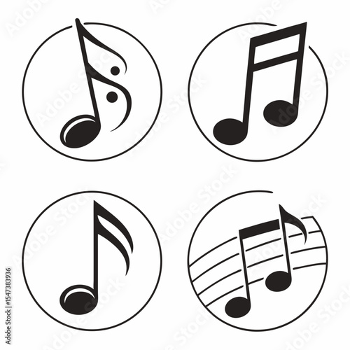 Professional music note icons set transparent background