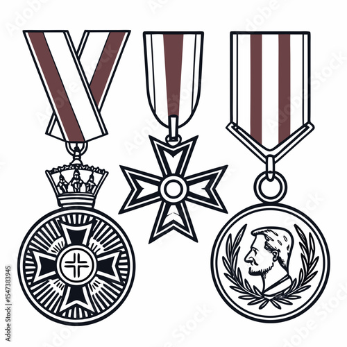 Three military medals awards decorations honors insignia set