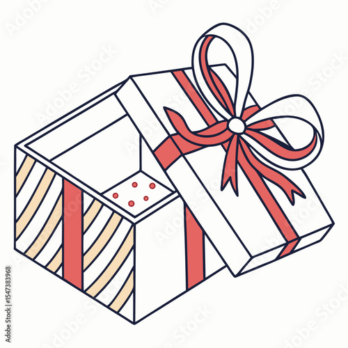 Open gift box with red ribbon and bow design
