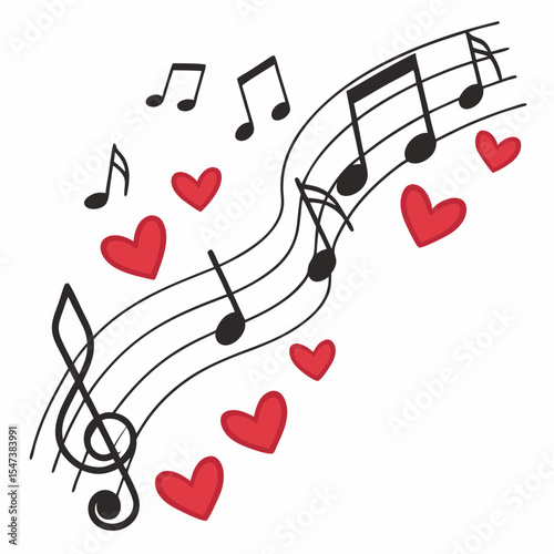 Musical notes hearts love song romance melody