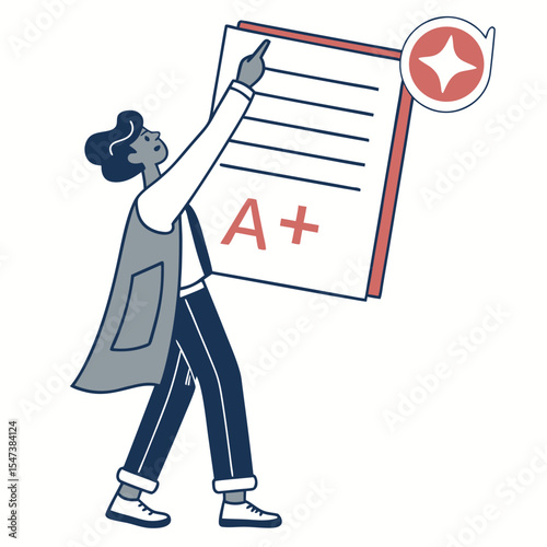 Person proudly displaying an a+ grade document excellent achievement