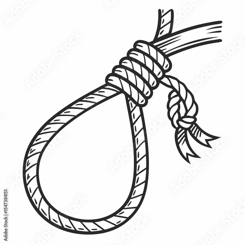 Hand drawn rope noose hangman's knot illustration