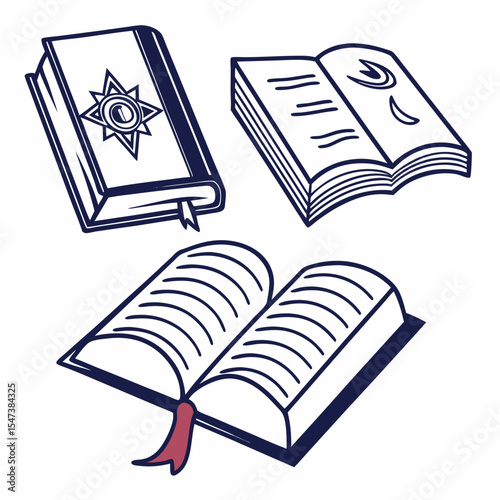 Three open and closed books illustration design