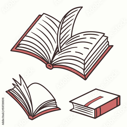 Open book with quill pen and closed book illustrations