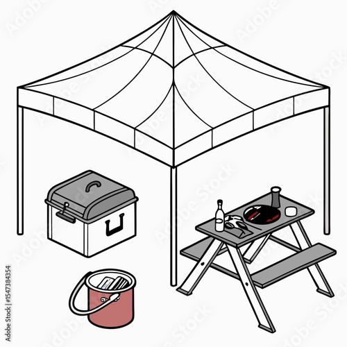 Outdoor picnic setup under pop up canopy tent