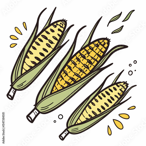 Three delicious corn on the cob illustration