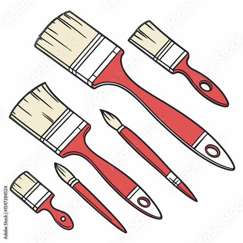 Assorted paint brushes red handles art supplies
