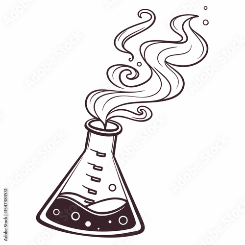 Erlenmeyer flask with swirling smoke magical potion