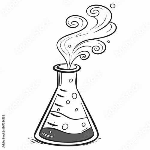 Erlenmeyer flask bubbling potion science experiment cartoon illustration