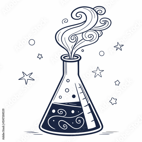 Erlenmeyer flask bubbling potion magical science experiment
