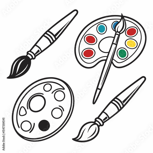 Professional artist paintbrushes and palettes set