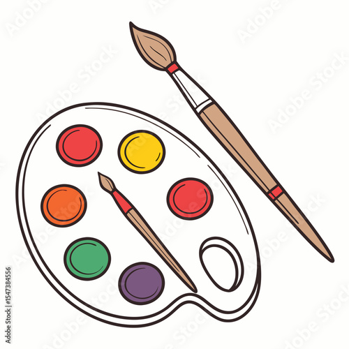 Watercolor paint palette and brushes isolated on white