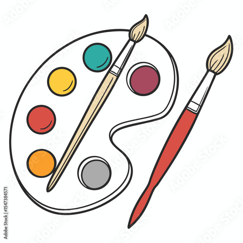 Artist paint palette brushes isolated transparent background