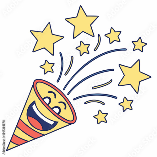Happy party popper cone with stars celebration