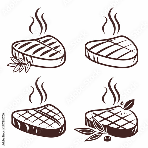 Four delicious grilled steaks with herbs