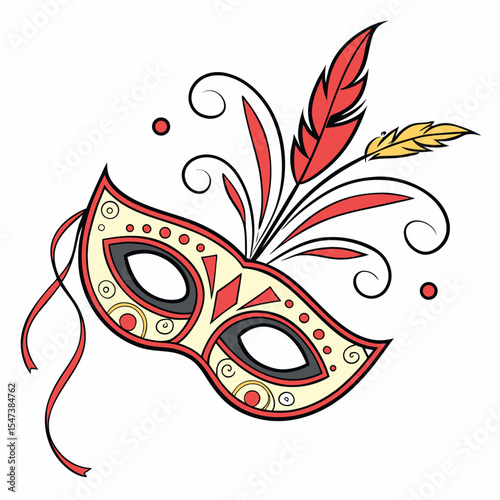 Festive ornate venetian mask with feathers design