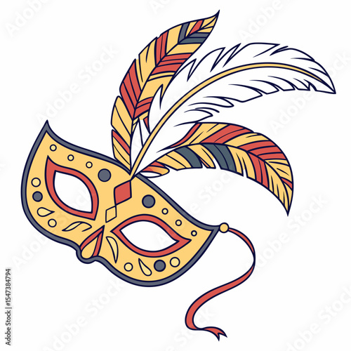 Festive venetian mask with colorful feathers