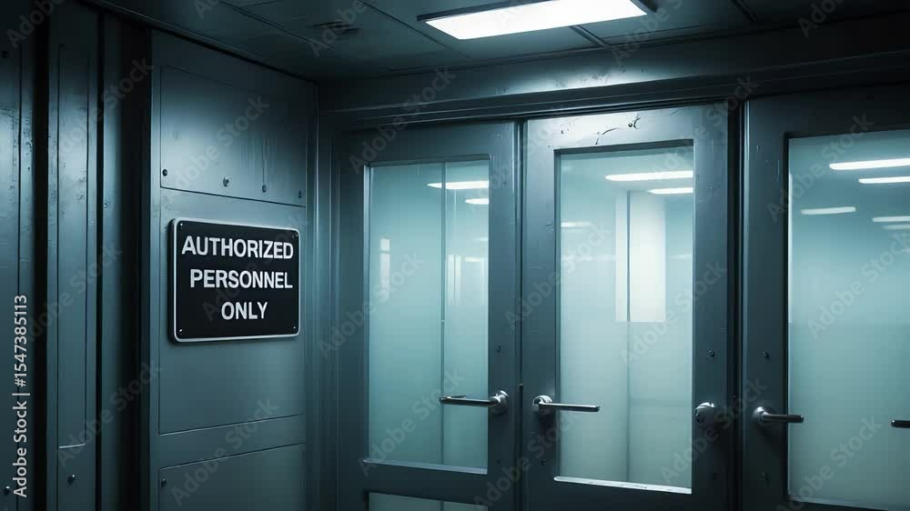 Secure Interior Corridor with Frosted Glass Doors and Authorized ...