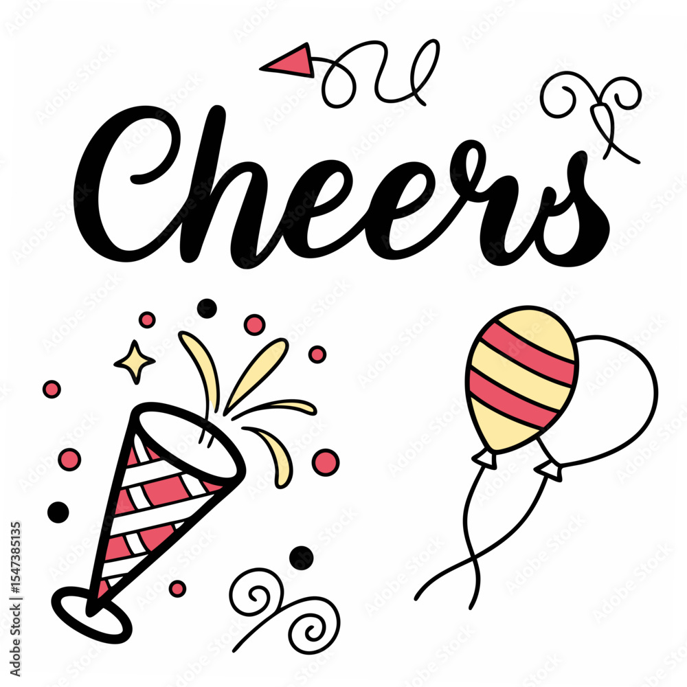 Naklejka premium Cheers party design element, balloons, firecracker