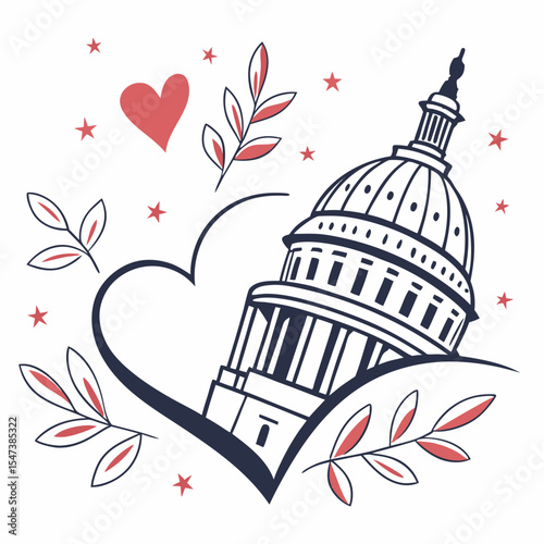 Us capitol building patriotic love heart design