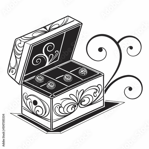 Ornate jewelry box with swirls and gems