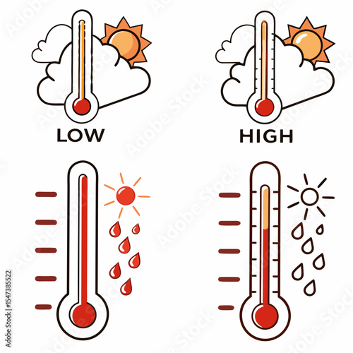 High and low temperature icons, thermometer cutouts