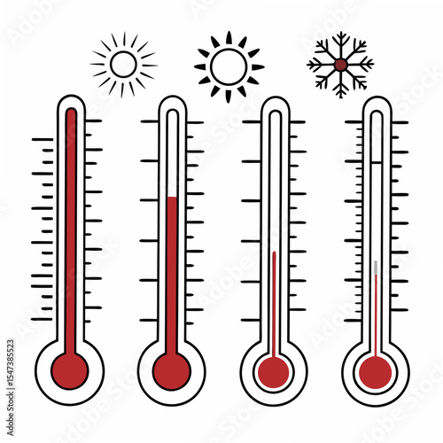 Four thermometers showing different temperatures on white