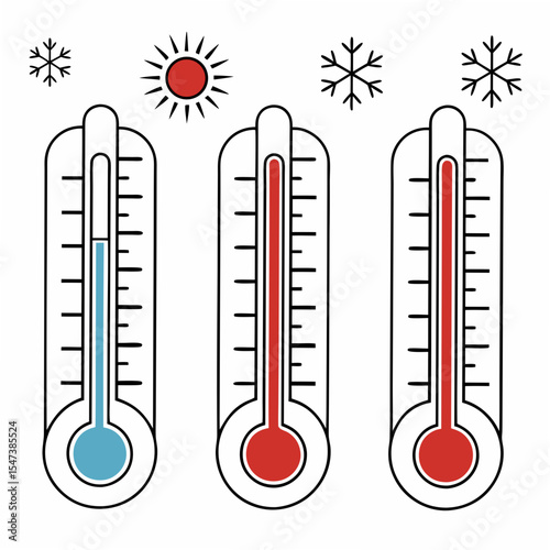 Three thermometers showing different temperatures on white background