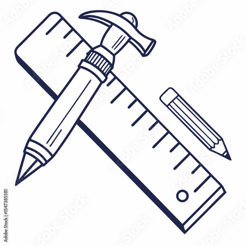 Ruler hammer pencil construction tools design
