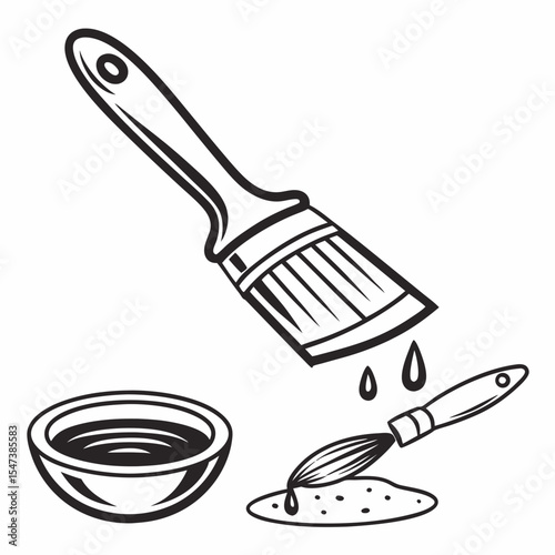 Paintbrush dipping in paint bowl art supplies